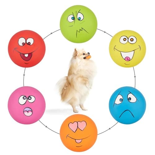 gulucute Dog Squeaky Toys Latex Squeaky Balls for Small Puppy Chewing Rubber Soft Fun Facial Expression Dog Balls for Pet Dogs (6 PCS)