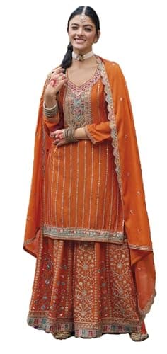 STELLACOUTURE indian pakistani ready to wear salwar kameez embroidered eid festival wedding party for women 2923-O (Orange, 44)