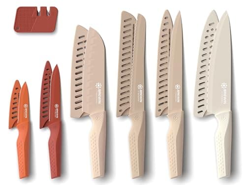 Brewin Knife set, 13 Pieces Kitchen Knives Set with Sharpener - Muliticolor - $9.99
