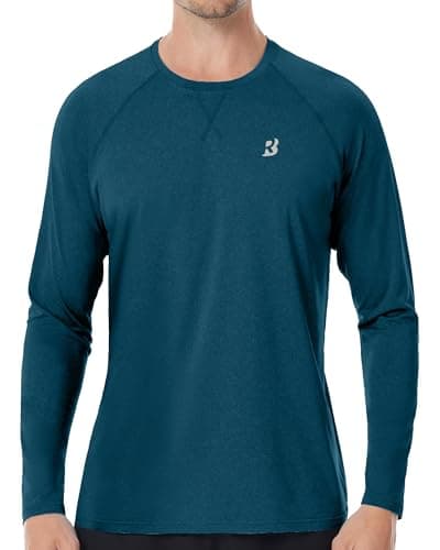 Roadbox Mens UPF 50+ Sun Protection Shirts, UV Long Sleeve Rash Guard for Fishing Swimming Hiking Running Outdoor Quick Dry Peacock Blue