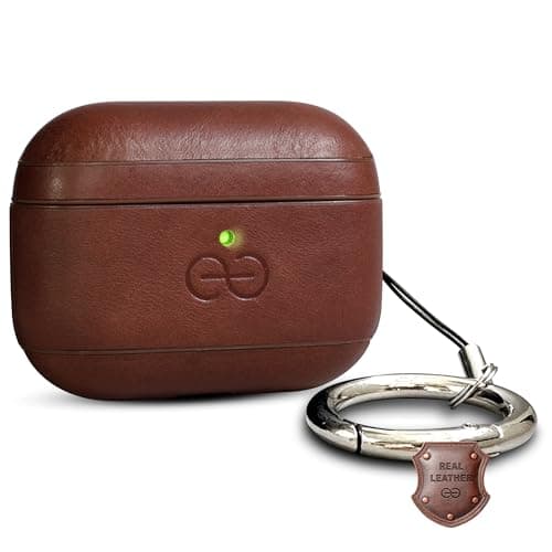 Dreem Real Leather AirPods Pro 3 Case Cover, Keychain Carabiner Clip, for Apple AirPods Pro 3 Case, Leather + Protective Hard Plastic Shell, MagSafe OK, with Reveal Motion Effect [Om:Chestnut]