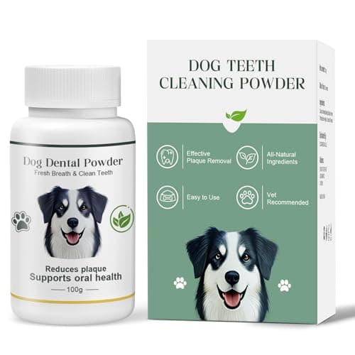 Dog Teeth Cleaning Powder 100g Fights Plaque & Tartar Freshens Breath All-Natural Ingredients for Dogs of All Breeds and Ages Easy to Use Dog Dental Powder Mirror Fans e