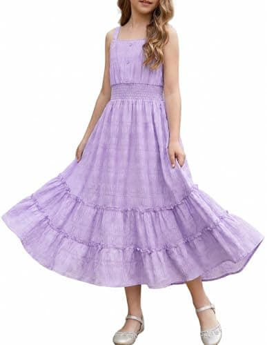 GRACE KARIN Girls Purple Easter Dresses Size 8 Kids Summer Spring Hawaiian Dress Long Cute Tiered Skater Sundress