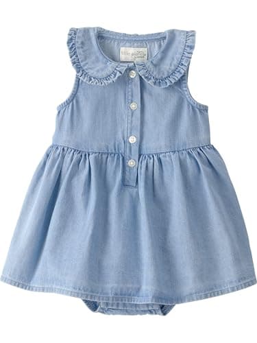Little Planet by Carter's Girl Dress Made with Organic Cotton, Blue Wash, 18M