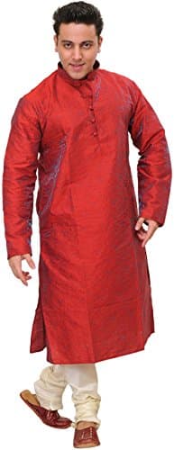 Exotic India Wedding Kurta Paj - Color Rococco Red Size 42
