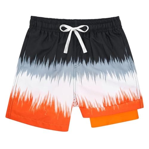 Belovecol Boys Orange Swim Trunks with Boxer Brief Liner Size 8 Anti-Chafe No Mesh Bathing Suit Lightweight Beach Swimwear for Holiday