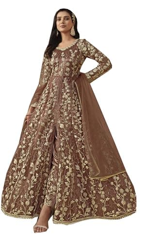 STELLACOUTURE indian salwar kameez ready to wear Eid Festival Shalwar suit pakistani style party for women 2755-O (Brown, 42)
