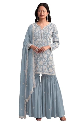 STELLACOUTURE indian pakistani salwar kameez ready to wear wedding embroidered eid festival plus size suit for women 2874-O (Light Blue, 36)