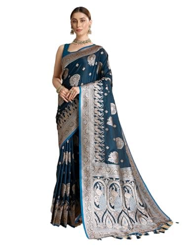 Vedant Vastram Women's Soft Litchi SIlk Banarasi Silk Jacquard Saree (Str-Rajgharana-01-Firozi)