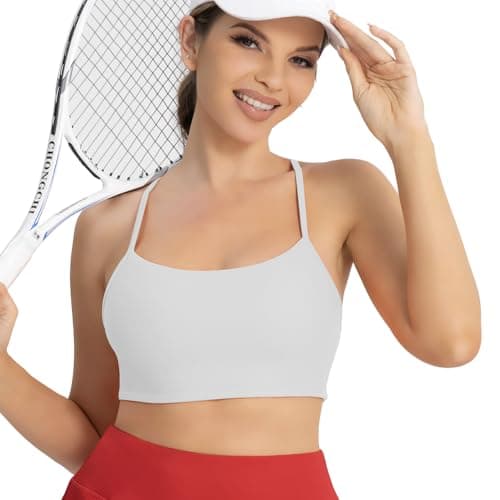 SASUNOU Women's Wireless Sports Bra Medium Support Padded Seamless Yoga Bra Breathable Workout Crop Top Strappy Back Fitness Running Everyday Bra (US, Alpha, Medium, Regular, Regular, White)