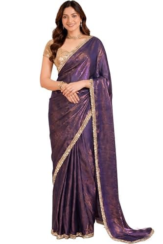 Chandrakala 1-Minute Ready To Wear saree for Women's Pre-Stitched Drape, Lavender Gold (1449LAV)