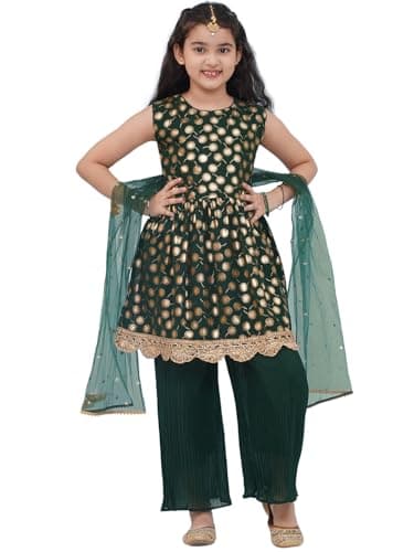 AJ DEZINES Girls Indian Ethnic Wear Salwar Kameez For Kids|Girls Punjabi Suit|Kids Kurta Sharara Set|Indian Dress|Green-34