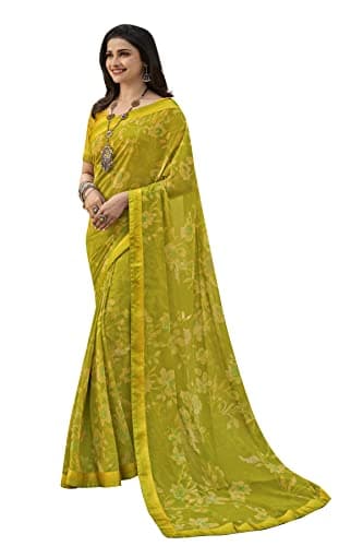 MOHIT CREATIONS Women's Partywear Printed Saree with Unstitched Blouse (OLIVEGREEN)