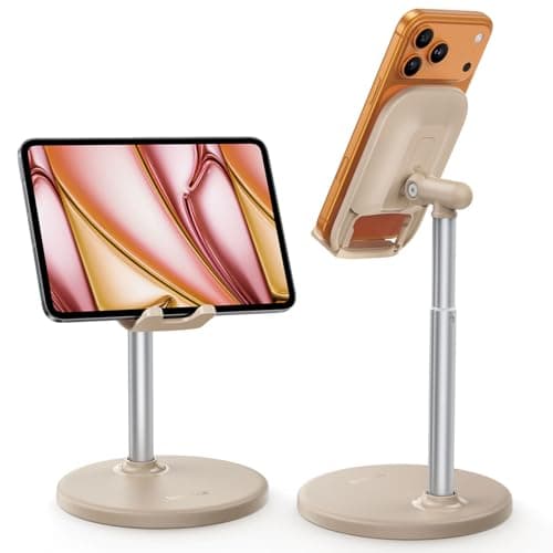 Lamicall Khaki Phone Holder for Desk, Beige Desk Accessories, Boho Home Room Office Table Decor, Office Must Haves, Adjustable Desktop Cellphone Stand, Gifts for iPhone iPad Tablet Switch, 4-10"