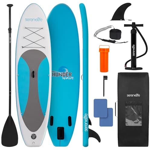 SereneLife Inflatable Stand Up...ump, Paddle, Ankle Leash - 10'