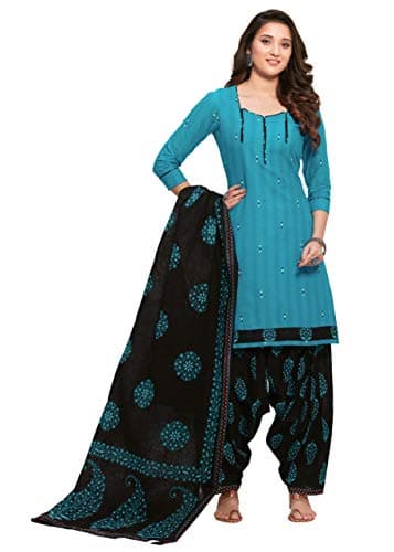 Miraan Women's Cotton Printed Readymade Salwar Suit Large Blue