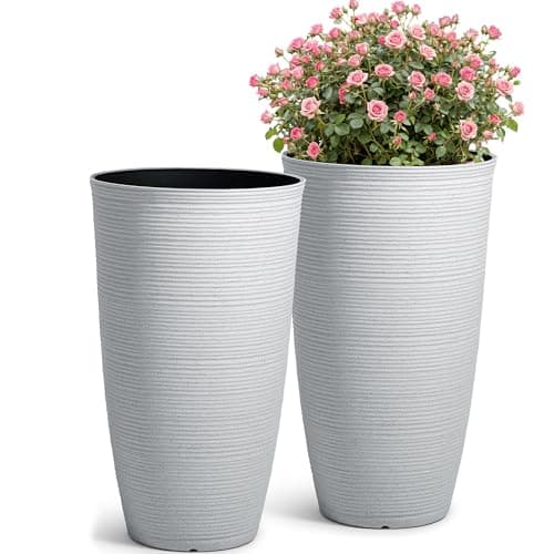 Ultym 23.5" H Tall Pot Planter...White Vertical Stripes Texture