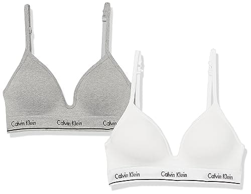 Calvin Klein Kids Girls' Seamless Hybrid Bra 2-Pack, Heather Grey/White, 34A