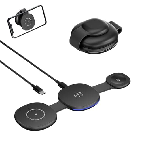 3-in-1 MagSafe Wireless Charger for Apple Devices, 15W Fast Charging Foldable Travel Charging Station Compatible with iPhone 17/16/15/14/13/12 Series, Apple Watch, AirPods