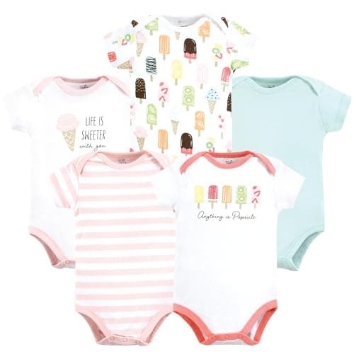 Touched by Nature Unisex Baby Organic Cotton Bodysuits, Popsicle, 6-9 Months