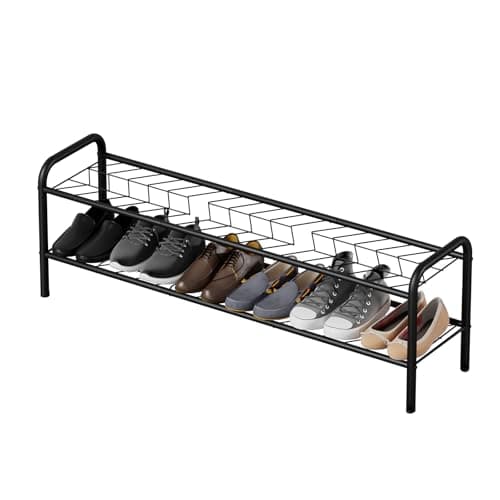 Vellzeyce Shoe Rack,Long Shoe Organizer For Closet,Wide Shoe Storage For Entryway, 2 Tier Sturdy Metal Free Standing Shoe Shelf