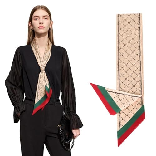 Aurolran 59" Mulberry Silk Like Head Scarf Women's Fashion Square Neck Satin Scarfs for Bag Hair Scarves Gift 59" * 5.9”