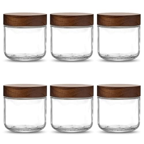 Danmu 12 oz Overnight Oats Containers with Lids,Salad Jar,Glass Jar with Wooden Lid 6 Pack,Mason Jars 12 oz with Lids for Snack,Overnight Oats,Meal Prep,Yogurt,Parfait,Soup,Salad 100% Leak-proof