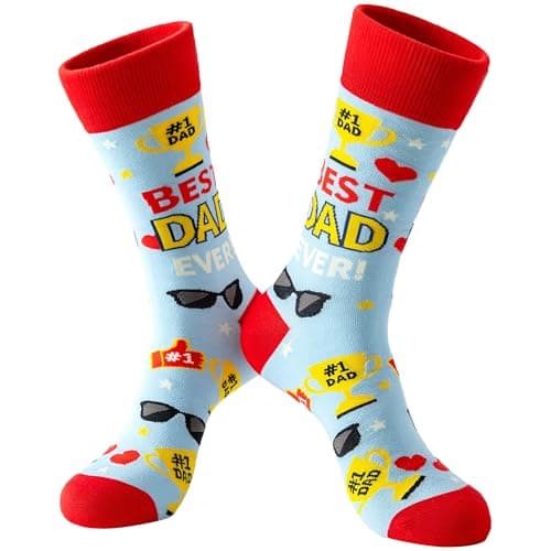Funny Dad Socks Gift for Father’s Day, Best Dad Ever Novelty Mens Dress Socks, Seamless Cotton Crazy Socks for Dad