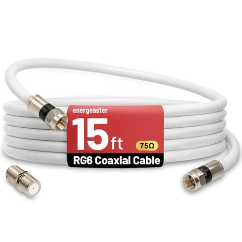 energeaster 15FT RG6 Coaxial Cable with F-Type Connector, Coax Cable Cord Extender, High Speed Internet, Indoor Broadband and Digital TV Aerial for Satellite, Antenna, DVR, VCR, HDTV, White