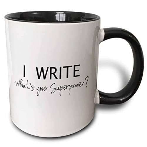 3dRose I Write - Whats your su...g love 11oz Two-Tone Black Mug