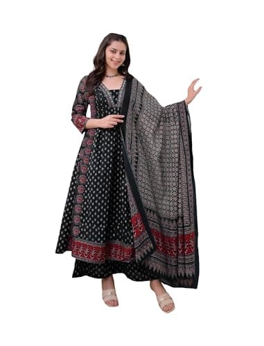 HSD women’s anarkali dress kurta set with pants & dupatta partywear flared printed kurti with trouser