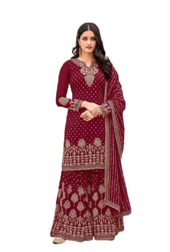 Heni Fashion Indian/Pakisatni Party/Wedding Wear Readymade Sharara Salwar Kameez/Salwar Suit for Women (XL, Maroon)