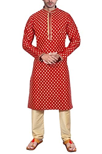 Sonisha SK105 Men's Red Kurta Pajama Set Wedding Kurta Pyjama Indian Party Suit (38)