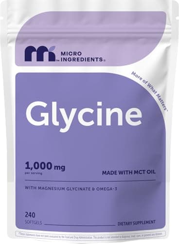 Micro Ingredients Glycine 1,000 mg Per Serving, 240 Softgels | Amino Acid Supplement with Magnesium Glycinate & Omega-3 | Made with MCT Oil | Non-GMO, Gluten Free