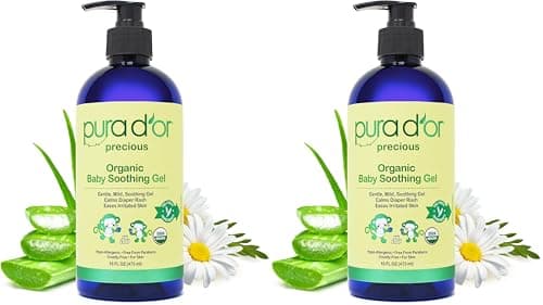 PURA D'OR 16 Oz ORGANIC Baby Soothing Gel For Sensitive Skin - Diaper Rash & Irritation Relief with Aloe Vera, Tamanu Oil, Chamomile, Jojoba, & Almond Oil (Pack of 2)