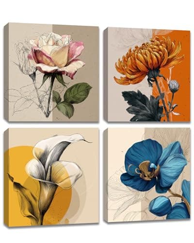 Framed Botanical Wall Art for Living Room Rustic Boho Floral Canvas Paintings Prints Flower Pictures for Farmhouse Hallway Bedroom Dining Room Bathroom Office Wall Decor ArtWork for Wall