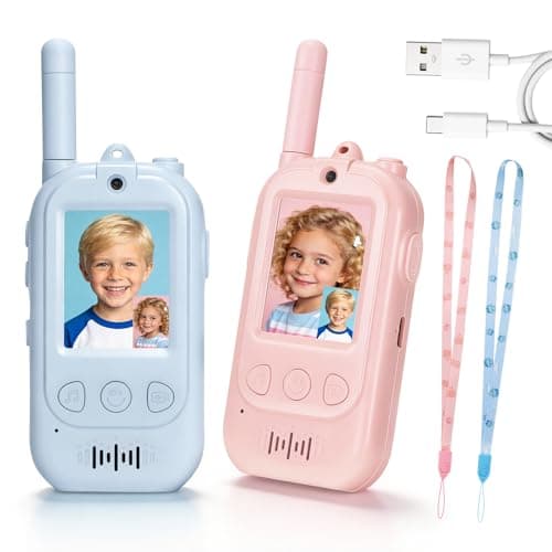 Video Walkie Talkies for Kids 2 Pack, 2.0" Screen Walkie Talkie with Camera, Long Range 500M No WiFi Needed, 4 Voice Changer & Role Play, Rechargeable Two Way Radio Toy Gift for Boys Girls Age 3-12