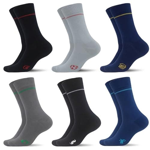 WeciBor Dress Cotton Crew Socks for Men, 6 Pack Seamless Comfy Socks for Business Work, Size 7-12