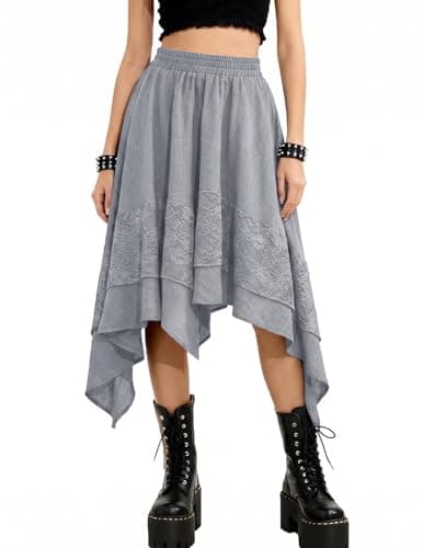 Bridesmay Renaissance Skirt for Women Lace Layered High Waisted A-Line Y2K Goth Midi Skirts Fairy Costume Greyblue L