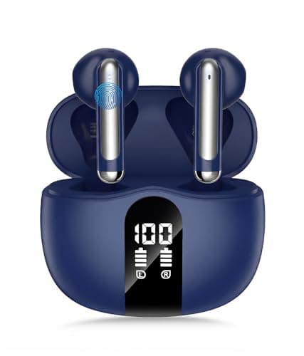 Wireless Earbuds, 2026 Bluetooth 5.4 Headphones Bass Stereo Ear Buds with Noise Cancelling Mic, LED Display in Ear Earphones 50H Playtime Ear Buds, IP7 Waterproof for Laptop Pad Phones Deep Blue