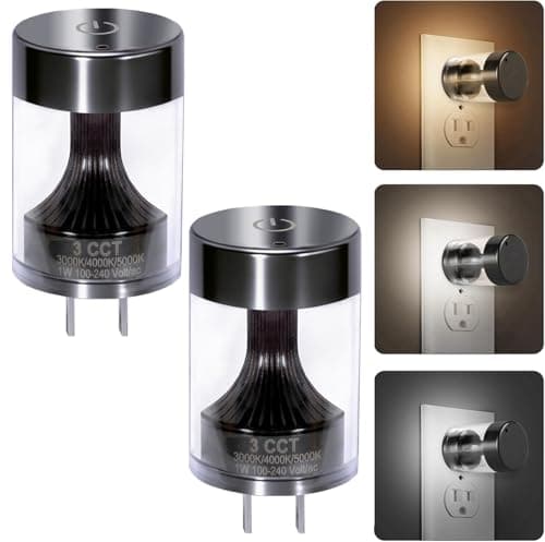 2 Pack Dimmable LED Night Light,Touch Control & 3-Color Temperature (3000K-5000K) Plug-in Wall Nightlight with Dusk to Dawn Sensor,Stepless Dimming100%-10%, IP65 Waterproof for Bathroom Hallway Stairs