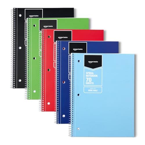 Amazon Basics Wide Ruled Spiral Notebooks (5-Pack) for $5.00 + free shipping w/ Prime