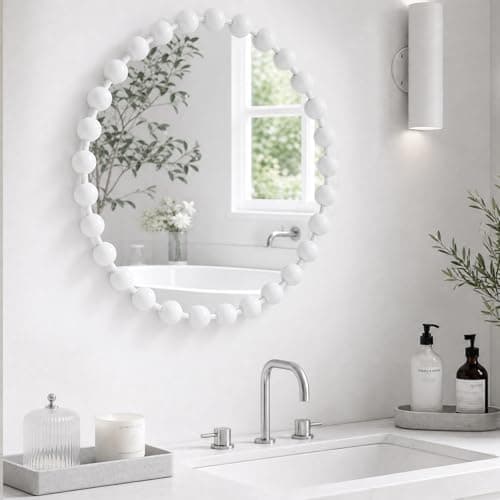 Madison Park 36 inch White Rou..., Circle Wall Metal Art Mirror