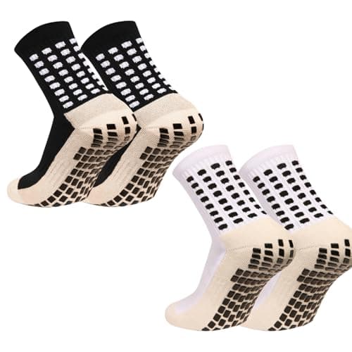 fjberrtsat 6 Pairs Kids Grip Soccer Socks Cushioned Non Slip Grippy Football Athletic Sports Socks for Boys Girls 4/6 (Mh1black1white)