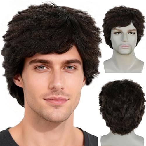 ANOGOL Mens Short Hair Wig Brown Mens Wig Short Brown Wig Handsome Male Wigs Daily Shaggy Costume Men Pelucas Para Hombres Synthetic Dandy Man Style Funny Clerk Halloween Cosplay for Christmas Party