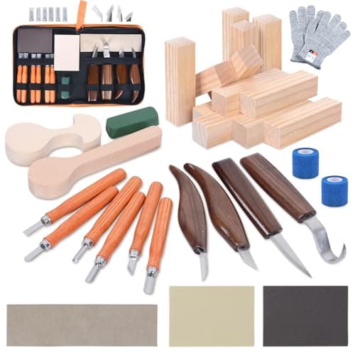 Ninonly 42pcs Wood Carving Tools Kit, Wood Whittling Knife Set for Beginners, Wood Carving Knife Set with 12 Basswood Blocks, Woodworking Kit DIY Hobbies for Adults Spoon Bowl Kuksa Cup