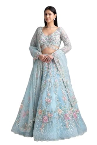 RIVETTHREAD Women’s Premium Organza Silk Lehenga Choli Set with Heavy Embroidery Sequins Work | (34)