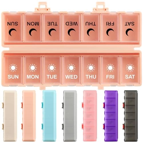 Foldable Pill Organizer Weekly 2 Times a Day, 7 Day Portable AM PM Travel Pill Case with Black&White Labels, Dual-Protection Daily Medicine Box, Large Pill Container for Vitamin/Supplement-Pink