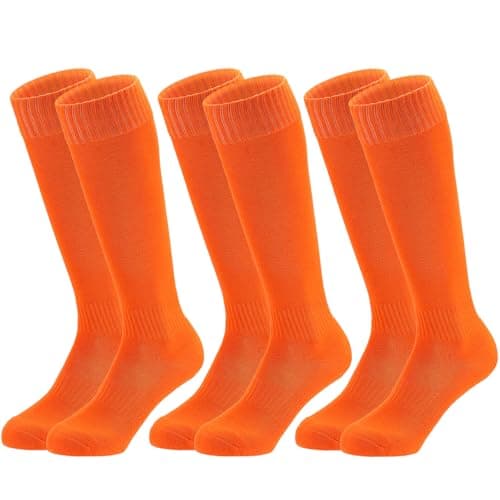 Regilt 3 Pairs Kids Youth Baseball Socks Cushioned Soccer Football Softball Socks for Boys Girls (US, Alpha, Large, Regular, Regular, Orange)