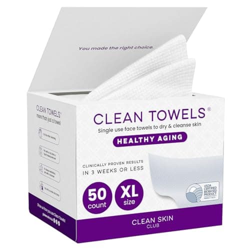 Reduces Fine Lines and Wrinkles in 6 weeks or Less, CLEAN SKIN CLUB Healthy Aging Clean Towels® XL, Disposable Face Towels, XL - 1 Pack (50 count)